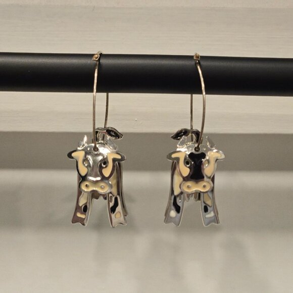 Edgar Berebi Vintage Cow Enamel Earrings whimsical cloisonne style hoops - Picture 1 of 7